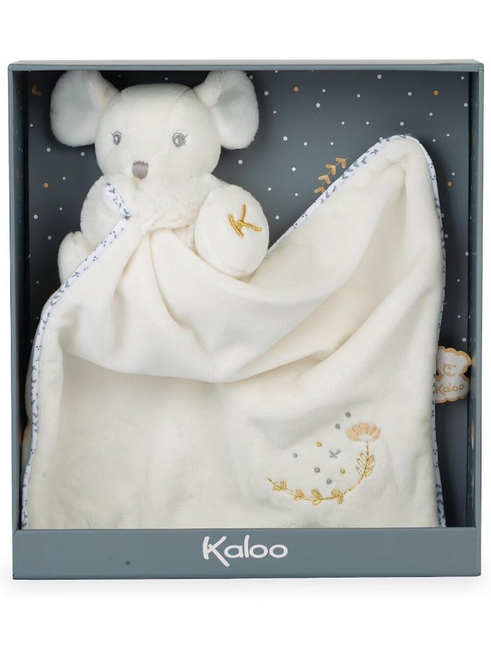 Kaloo White Mouse Hug Doudou /Lovey/Security blanket w/Gift Box New in Box